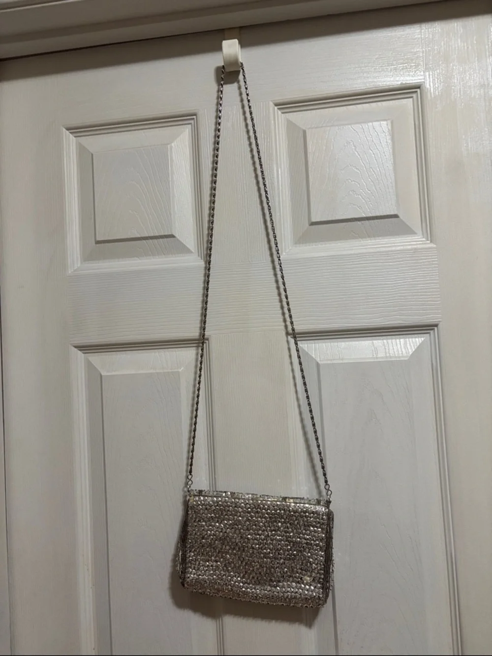 Silver Sequin Floral Evening Crossbody Bag